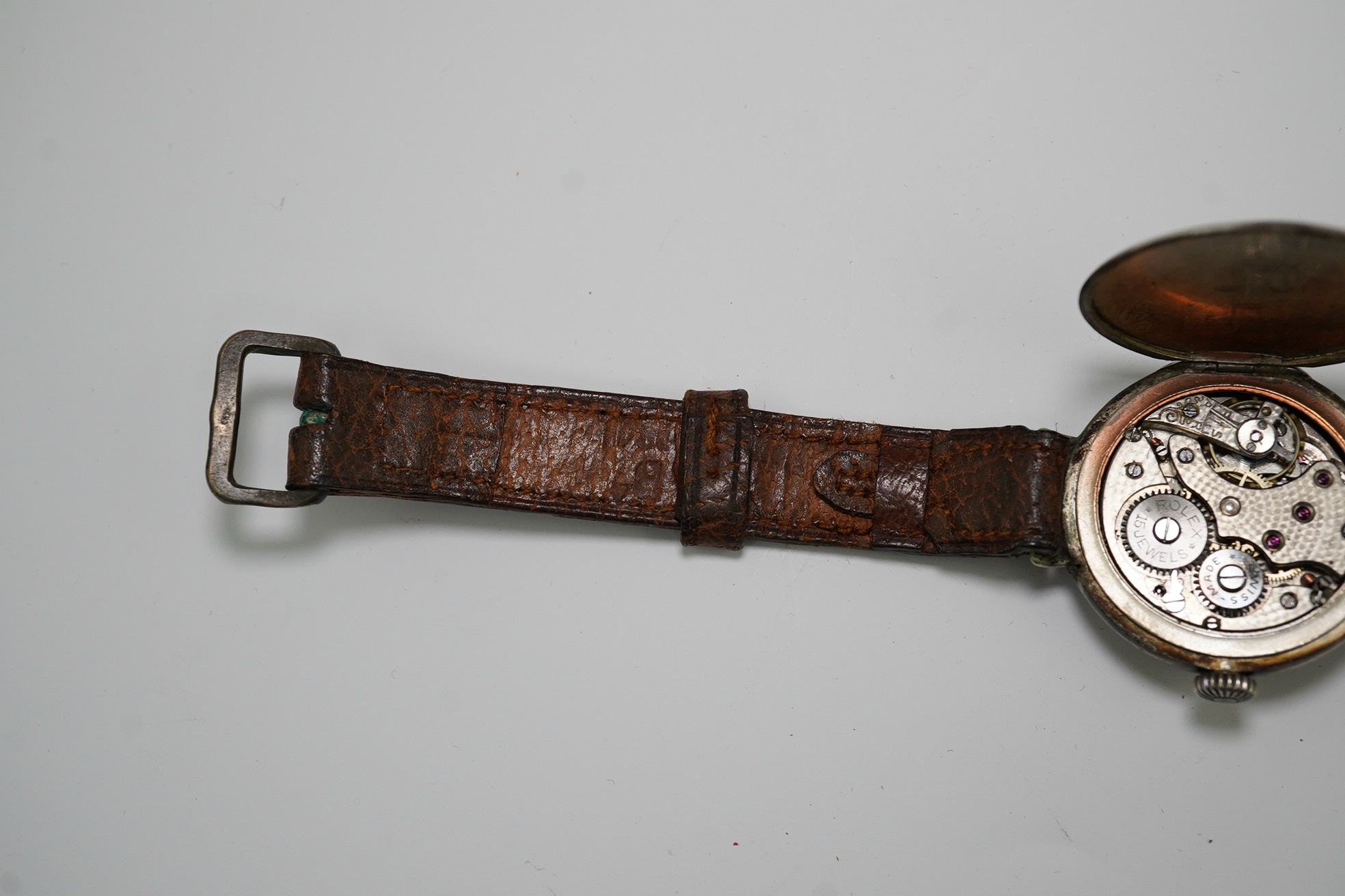 A gentleman's mid 1920's silver Rolex half hunter manual wind wrist watch